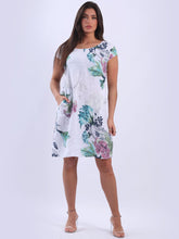 Load image into Gallery viewer, Italian Slim Fit Floral White Linen Dress Sz 8-14
