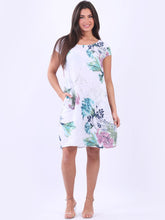 Load image into Gallery viewer, Italian Slim Fit Floral White Linen Dress Sz 8-14
