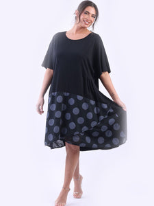 Italian Cotton Polka Dot Black Dress Sz 16-24