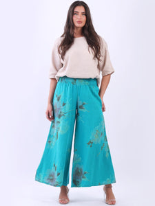 Italian Linen Palazzo Pants 'Tori' Teal Sz 10-16