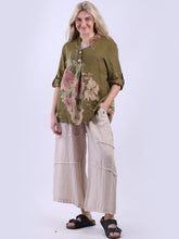 Load image into Gallery viewer, Italian Linen Floral Duo Button Top Olive Sz 10-16
