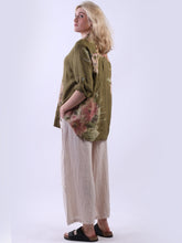 Load image into Gallery viewer, Italian Linen Floral Duo Button Top Olive Sz 10-16
