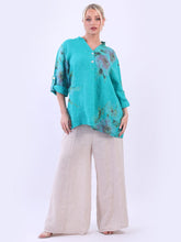 Load image into Gallery viewer, Italian Linen Floral Hi-Lo Top Teal Sz 10-16
