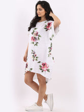Load image into Gallery viewer, Italian Linen Floral Tunic Dress White Free Size
