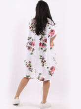 Load image into Gallery viewer, Italian Linen Floral Tunic Dress White Free Size
