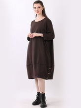 Load image into Gallery viewer, Italian Cotton Slouch Button Dress Chocolate Sz 12-24
