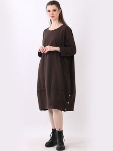 Italian Cotton Slouch Button Dress Chocolate Sz 12-24