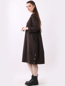 Italian Cotton Slouch Button Dress Chocolate Sz 12-24