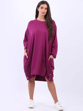Load image into Gallery viewer, Italian Cotton Slouch Button Dress Magenta Sz 12-24
