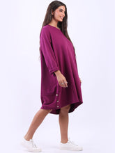 Load image into Gallery viewer, Italian Cotton Slouch Button Dress Magenta Sz 12-24
