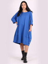 Load image into Gallery viewer, Italian Cotton Slouch Button Dress Royal Blue Sz 12-24
