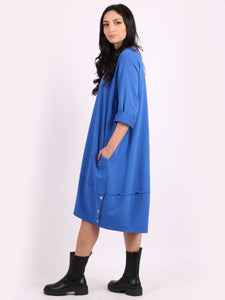Italian Cotton Slouch Button Dress Royal Blue Sz 12-24