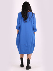 Italian Cotton Slouch Button Dress Royal Blue Sz 12-24