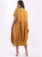 Load image into Gallery viewer, Italian Plain Balloon Hem Mustard Linen Dress Sz 12-18
