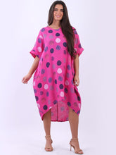Load image into Gallery viewer, Italian Polka Dot Linen Free Size Dress ~ Fuschia
