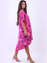 Load image into Gallery viewer, Italian Polka Dot Linen Free Size Dress ~ Fuschia
