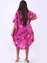 Load image into Gallery viewer, Italian Polka Dot Linen Free Size Dress ~ Fuschia

