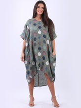 Load image into Gallery viewer, Italian Polka Dot Linen Free Size Dress ~ Khaki
