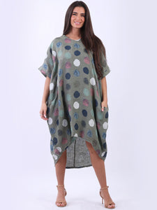 Italian Polka Dot Linen Free Size Dress ~ Khaki