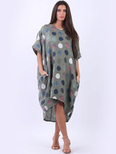 Load image into Gallery viewer, Italian Polka Dot Linen Free Size Dress ~ Khaki
