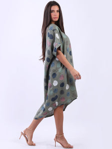 Italian Polka Dot Linen Free Size Dress ~ Khaki