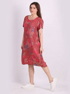 Italian Classic Shift Rose Rust Linen Dress Sz 10-16