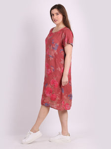Italian Classic Shift Rose Rust Linen Dress Sz 10-16