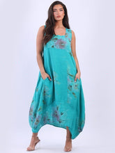 Load image into Gallery viewer, Made in Italy Square Neck Sleeveless Blossom Maxi Dress ~ Aqua
