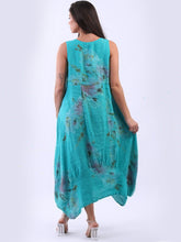 Load image into Gallery viewer, Made in Italy Square Neck Sleeveless Blossom Maxi Dress ~ Aqua
