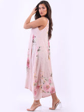 Load image into Gallery viewer, Italian Square Neck Blossom Pink Linen Dress Sz 10-16

