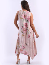 Load image into Gallery viewer, Italian Square Neck Blossom Pink Linen Dress Sz 10-16
