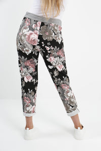 Italian Stretch Cotton Trousers Dusky Rose Black