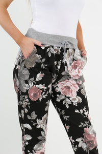 Italian Stretch Cotton Trousers Dusky Rose Black