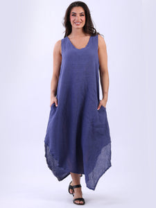 Made in Italy V Neck Sleeveless Plain Maxi Dress ~ Denim