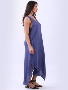Made in Italy V Neck Sleeveless Plain Maxi Dress ~ Denim