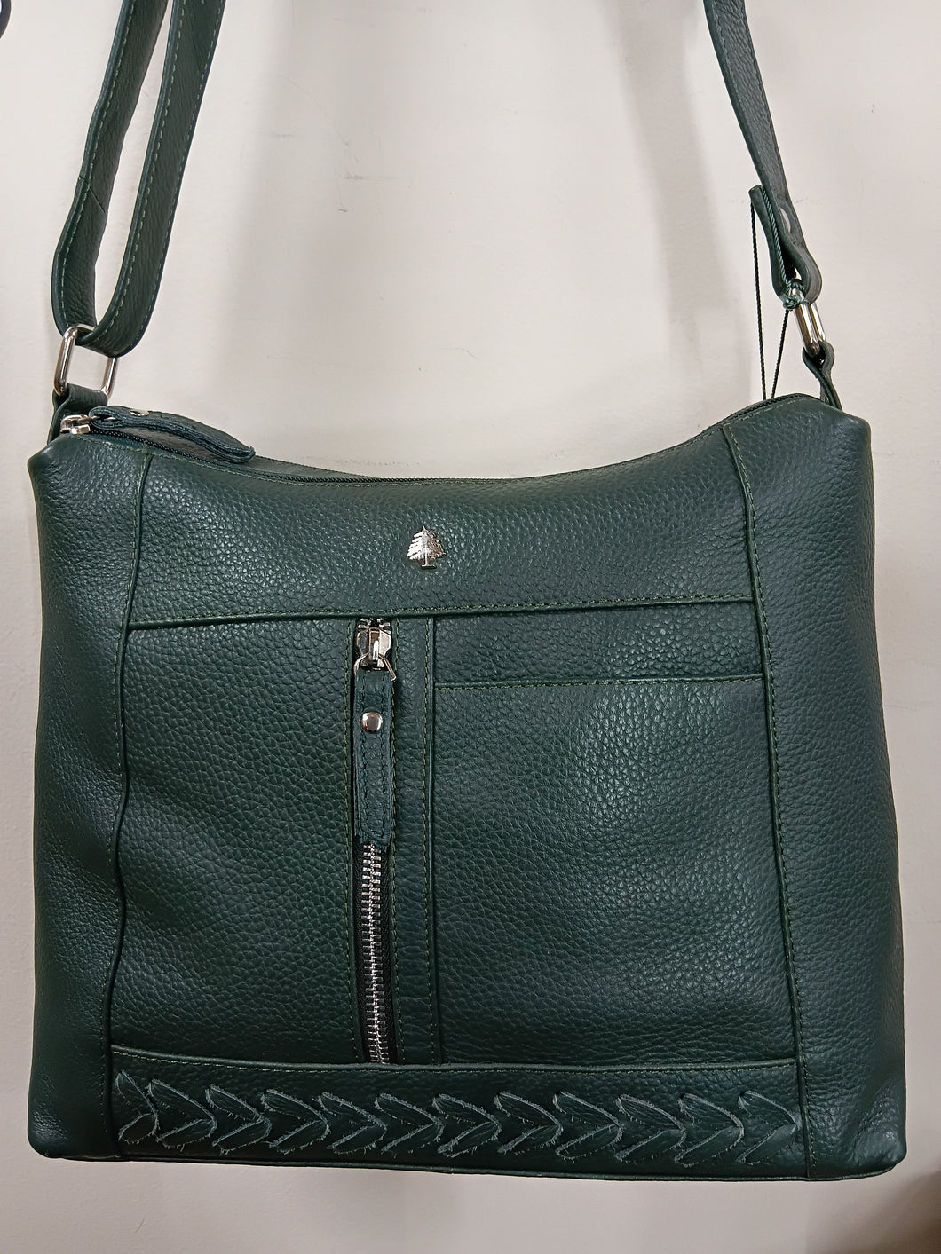 Greenwood Leather Savannah Woven Detail Crossbody Bag ~ Sea Green
