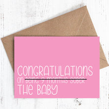Load image into Gallery viewer, Congratulations on {9 months sober} the baby - Baby card (Pink) - 100% recycled
