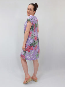 Aida Rose Slim Fit Hibiscus Linen Dress ~ Lilac Sz 8-14