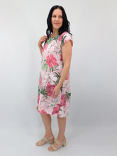 Load image into Gallery viewer, Aida Rose Slim Fit Hibiscus Linen Dress ~ Soft Pink Sz 8-14
