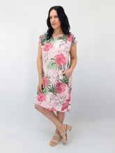 Load image into Gallery viewer, Aida Rose Slim Fit Hibiscus Linen Dress ~ Soft Pink Sz 8-14
