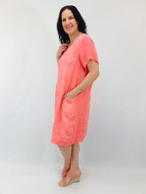 Load image into Gallery viewer, Aida Rose Butterfly Embroidered Linen Dress ~ Coral
