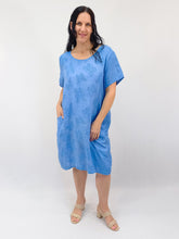 Load image into Gallery viewer, Aida Rose Butterfly Embroidered Linen Dress ~ Sky
