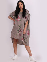 Load image into Gallery viewer, Italian Linen Floral Tunic Dress Mocha Free Size
