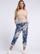 Load image into Gallery viewer, Italian Stretch Cotton Trousers Floral Blue
