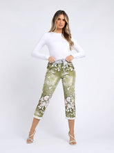 Load image into Gallery viewer, Italian Stretch Cotton Trousers Floral Olive
