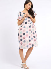 Load image into Gallery viewer, Italian Classic Shift Polka Dot Dusky Pink Linen Dress Sz 10-16
