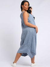 Load image into Gallery viewer, Italian Square Neck Denim Linen Sleeveless Dress Sz 10-18
