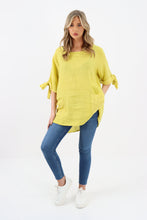 Load image into Gallery viewer, Italian Linen Lace Pocket Top Mustard Sz 14-20
