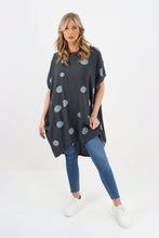 Load image into Gallery viewer, Italian Linen Polka Dot Charcoal Tunic Dress Free Size
