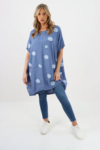Load image into Gallery viewer, Italian Linen Polka Dot Denim Tunic Dress Free Size
